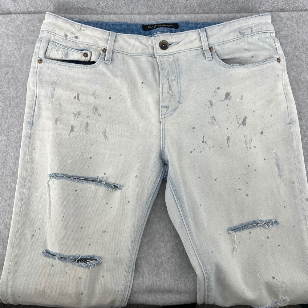 Cult of Individuality Zen Midrise Skinny Jeans Light Wash Paint Splatter - Picture 7 of 16